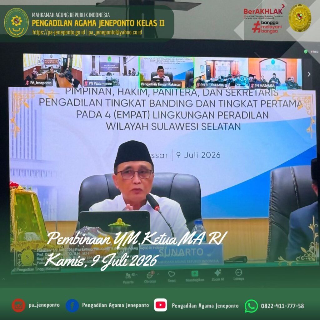 PERKUAT INTEGRITAS DAN PROFESIONALISME, PA JENEPONTO IKUTI PEMBINAAN LANGSUNG OLEH KETUA MAHKAMAH AGUNG RI