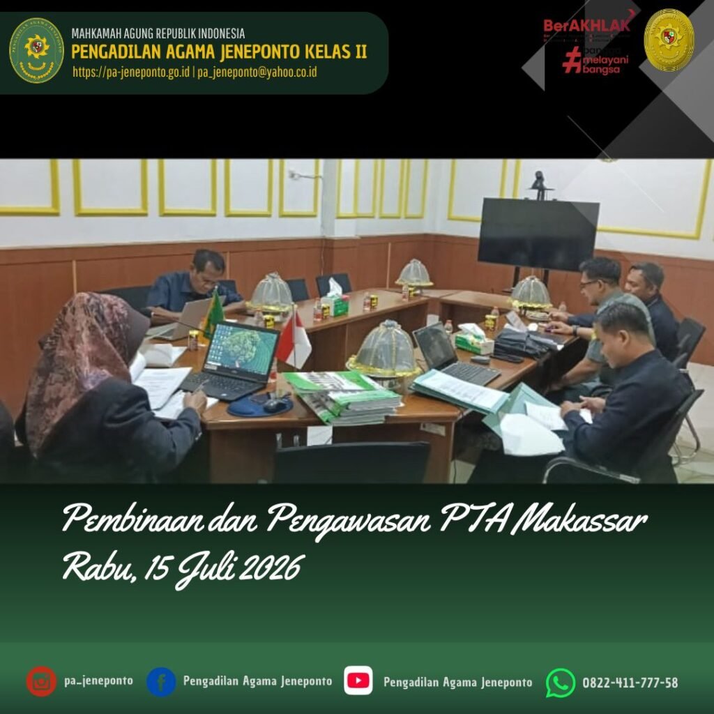 TINGKATKAN KUALITAS LAYANAN PERADILAN, PA JENEPONTO TERIMA PEMBINAAN DAN PENGAWASAN TRIWULAN II DARI PTA MAKASSAR