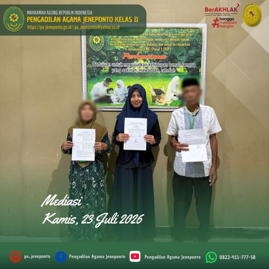 BERAKHIR DAMAI! MEDIASI DI PA JENEPONTO BERHASIL, PERKARA CERAI GUGAT RESMI DICABUT