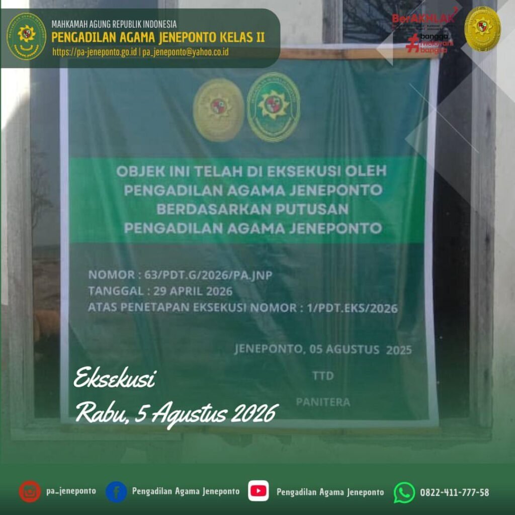 PA JENEPONTO LAKSANAKAN EKSEKUSI HARTA BERSAMA, PROSES BERLANGSUNG TERTIB DAN LANCAR