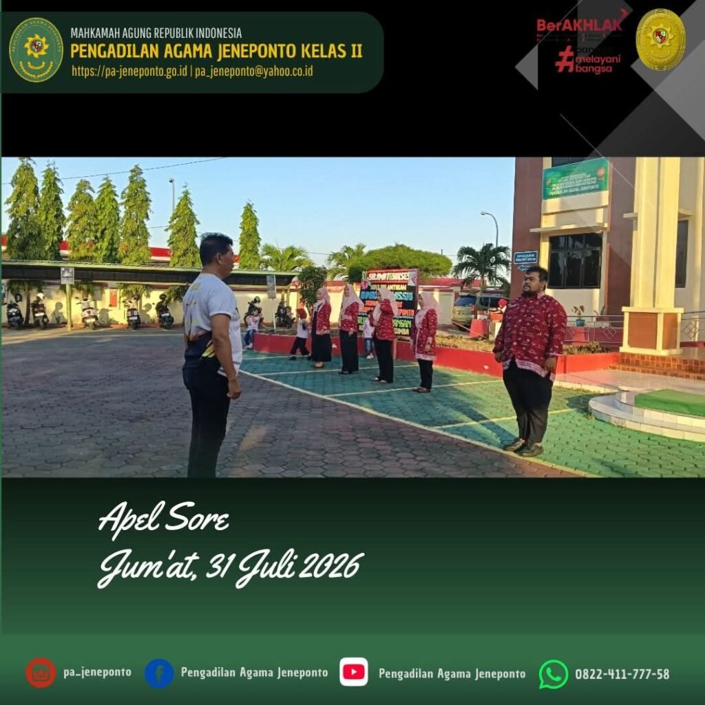 TUTUP PEKAN DENGAN SEMANGAT! APARATUR PA JENEPONTO IKUTI APEL SORE JELANG AKHIR PEKAN