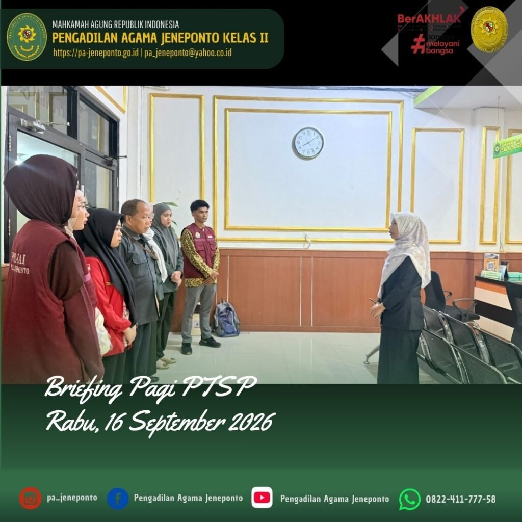PA JENEPONTO LAKSANAKAN BRIEFING PAGI PTSP, TEKANKAN KEKOMPAKAN DAN PELAYANAN PRIMA