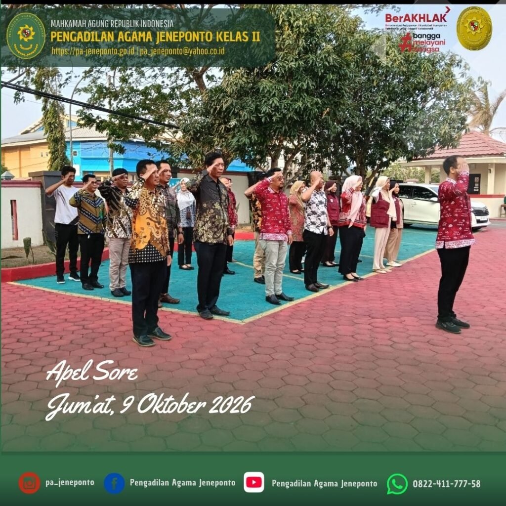 PA JENEPONTO LAKSANAKAN APEL SORE, SAMPAIKAN PESAN UNTUK MANFAATKAN AKHIR PEKAN BERSAMA KELUARGA
