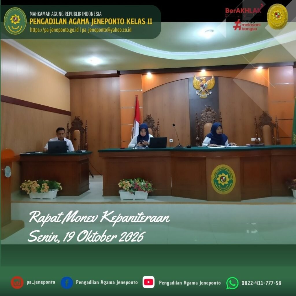 PA JENEPONTO GELAR MONEV KINERJA KEPANITERAAN, PERKUAT TERTIB ADMINISTRASI PERKARA