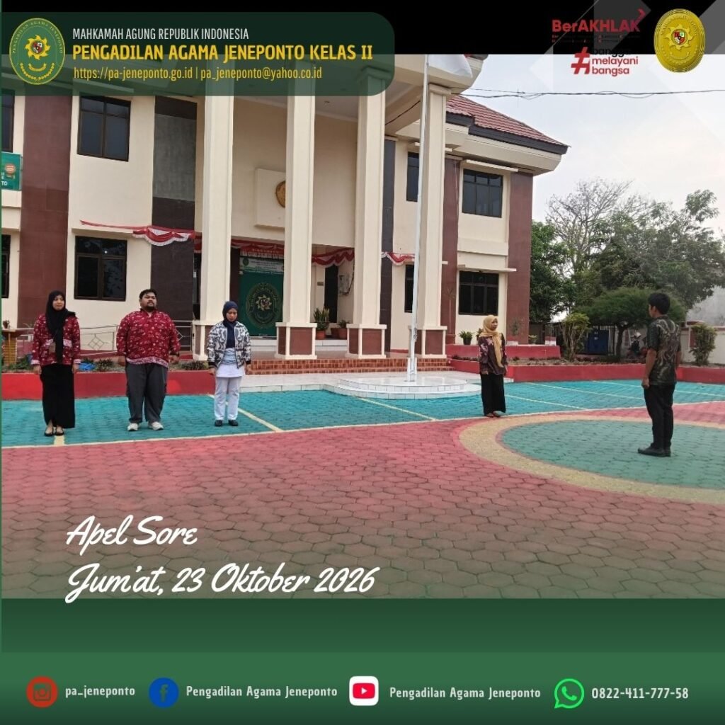 Akhiri Pekan Kerja, Ketua PA Jeneponto Pimpin Apel Sore dan Ajak Pegawai Nikmati Akhir Pekan Bersama Keluarga